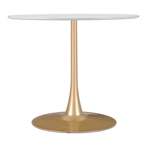 HomeRoots 35" Elegant White and Gold Rounded Pedestal Dining Table - Modern Style for Intimate Gatherings 386246