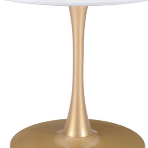 Homeroots 35" White And Gold Rounded Steel Pedestal Base Dining Table   386246