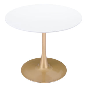 HomeRoots 35" Elegant White and Gold Rounded Pedestal Dining Table - Modern Style for Intimate Gatherings 386246