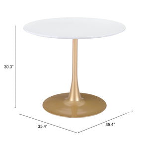 HomeRoots 35" Elegant White and Gold Rounded Pedestal Dining Table - Modern Style for Intimate Gatherings 386246