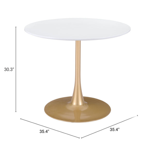 HomeRoots 35" Elegant White and Gold Rounded Pedestal Dining Table - Modern Style for Intimate Gatherings 386246