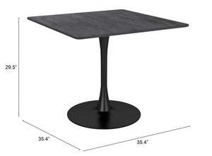Homeroots 35" Black Square Steel Pedestal Base Dining Table   386247
