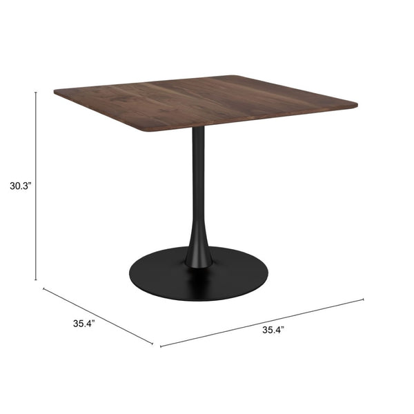 HomeRoots 35" Square Steel Pedestal Base Dining Table - Modern Minimalist Design with Natural Wood Top & Versatility 386248