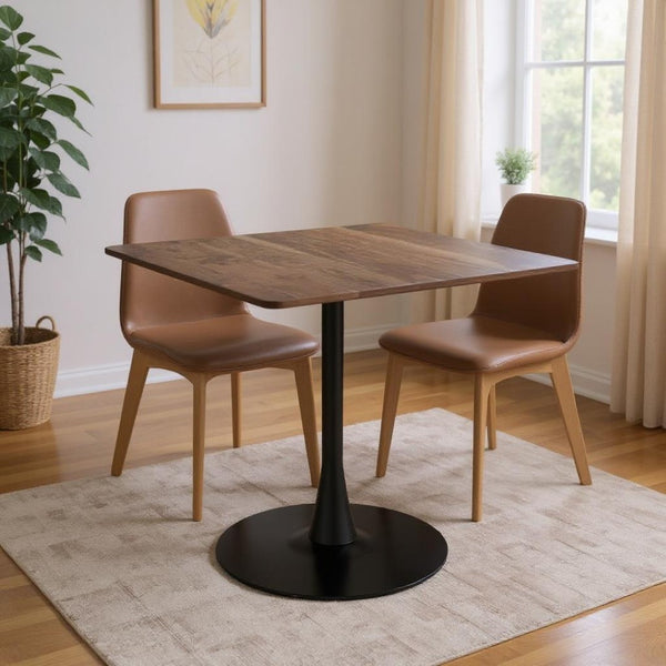 HomeRoots 35" Square Steel Pedestal Base Dining Table - Modern Minimalist Design with Natural Wood Top & Versatility 386248
