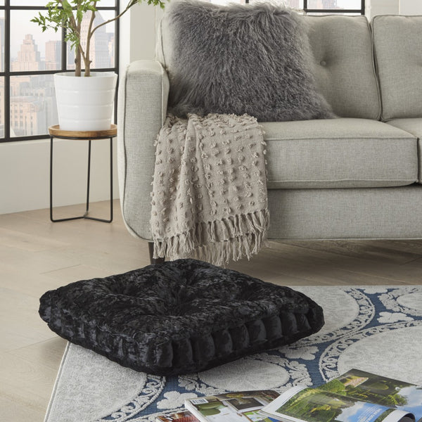 Homeroots 24" X 24" Black Polyester Solid Color Floor Cushion  Polyester 386259