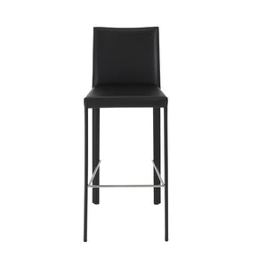 EuroStyle Hasina Fully Leather Wrapped Bar Stools Set of 2 with Steel Footrest for Kitchen Islands Black 38625BLK