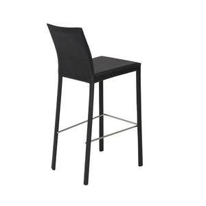 EuroStyle Hasina Fully Leather Wrapped Bar Stools Set of 2 with Steel Footrest for Kitchen Islands Black 38625BLK