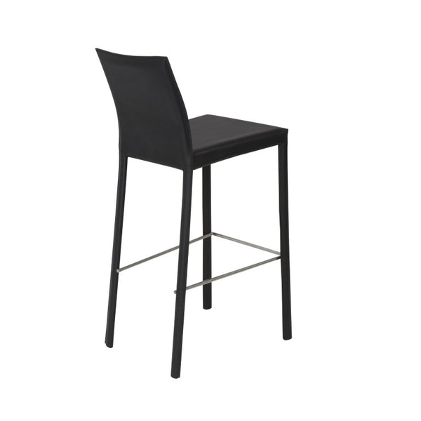 EuroStyle Hasina Fully Leather Wrapped Bar Stools Set of 2 with Steel Footrest for Kitchen Islands Black 38625BLK