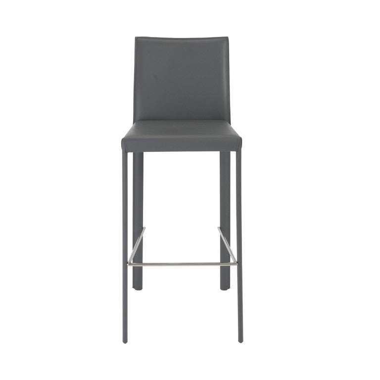 EuroStyle Hasina Fully Leather Wrapped Bar Stools Set of 2 with Steel Footrest for Kitchen Islands Gray 38625GRY