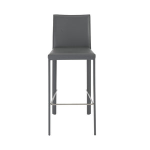 EuroStyle Hasina Fully Leather Wrapped Bar Stools Set of 2 with Steel Footrest for Kitchen Islands Gray 38625GRY