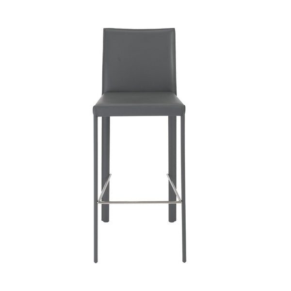 EuroStyle Hasina Fully Leather Wrapped Bar Stools Set of 2 with Steel Footrest for Kitchen Islands Gray 38625GRY