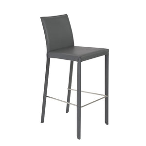 EuroStyle Hasina Fully Leather Wrapped Bar Stools Set of 2 with Steel Footrest for Kitchen Islands Gray 38625GRY