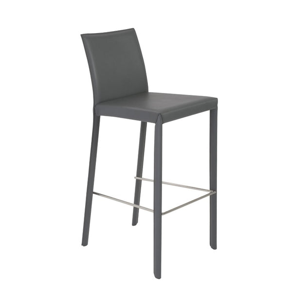 EuroStyle Hasina Fully Leather Wrapped Bar Stools Set of 2 with Steel Footrest for Kitchen Islands Gray 38625GRY