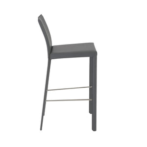 EuroStyle Hasina Fully Leather Wrapped Bar Stools Set of 2 with Steel Footrest for Kitchen Islands Gray 38625GRY