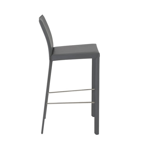 EuroStyle Hasina Fully Leather Wrapped Bar Stools Set of 2 with Steel Footrest for Kitchen Islands Gray 38625GRY
