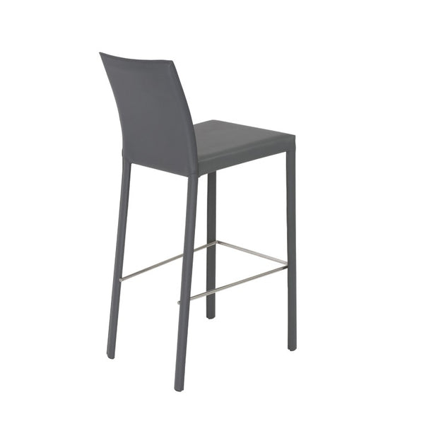 EuroStyle Hasina Fully Leather Wrapped Bar Stools Set of 2 with Steel Footrest for Kitchen Islands Gray 38625GRY