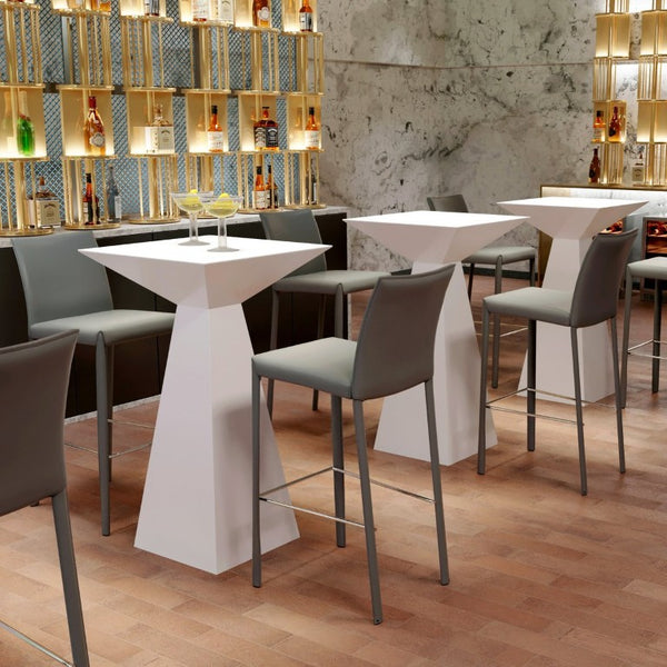EuroStyle Hasina Fully Leather Wrapped Bar Stools Set of 2 with Steel Footrest for Kitchen Islands Gray 38625GRY