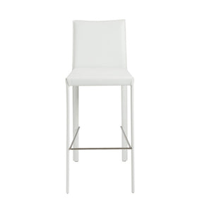 EuroStyle Hasina Fully Leather Wrapped Bar Stools Set of 2 with Steel Footrest for Kitchen Islands White 38625WHT