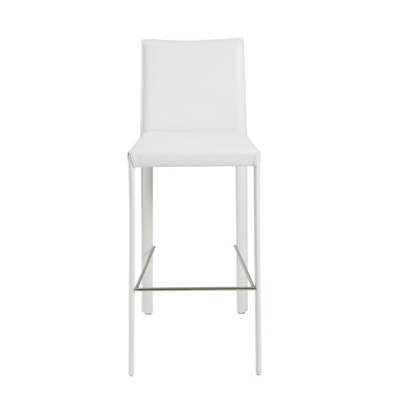 EuroStyle Hasina Fully Leather Wrapped Bar Stools Set of 2 with Steel Footrest for Kitchen Islands White 38625WHT