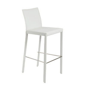 EuroStyle Hasina Fully Leather Wrapped Bar Stools Set of 2 with Steel Footrest for Kitchen Islands White 38625WHT