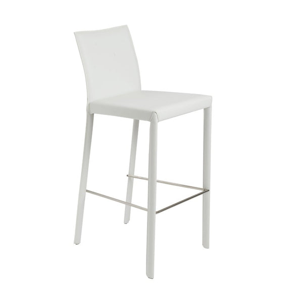 EuroStyle Hasina Fully Leather Wrapped Bar Stools Set of 2 with Steel Footrest for Kitchen Islands White 38625WHT