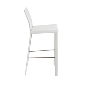 EuroStyle Hasina Fully Leather Wrapped Bar Stools Set of 2 with Steel Footrest for Kitchen Islands White 38625WHT