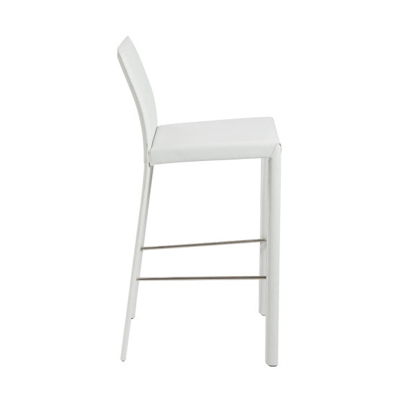 EuroStyle Hasina Fully Leather Wrapped Bar Stools Set of 2 with Steel Footrest for Kitchen Islands White 38625WHT