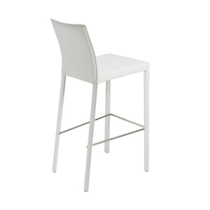 EuroStyle Hasina Fully Leather Wrapped Bar Stools Set of 2 with Steel Footrest for Kitchen Islands White 38625WHT
