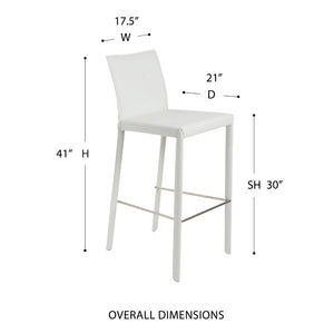 EuroStyle Hasina Fully Leather Wrapped Bar Stools Set of 2 with Steel Footrest for Kitchen Islands White 38625WHT