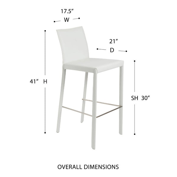 EuroStyle Hasina Fully Leather Wrapped Bar Stools Set of 2 with Steel Footrest for Kitchen Islands White 38625WHT
