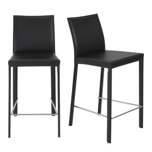 EuroStyle Hasina Regenerated Leather Counter Stools with Steel Footrest for Kitchen Islands Set of 2 38626BLK