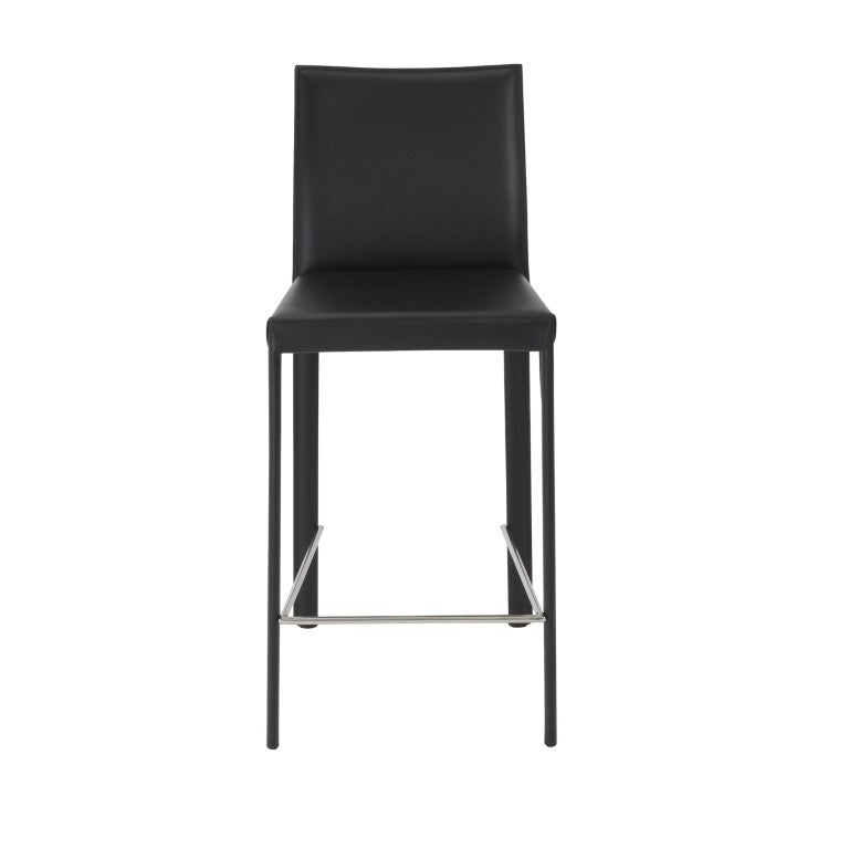 EuroStyle Hasina Regenerated Leather Counter Stools with Steel Footrest for Kitchen Islands Set of 2 38626BLK