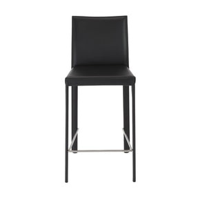 EuroStyle Hasina Regenerated Leather Counter Stools with Steel Footrest for Kitchen Islands Set of 2 38626BLK