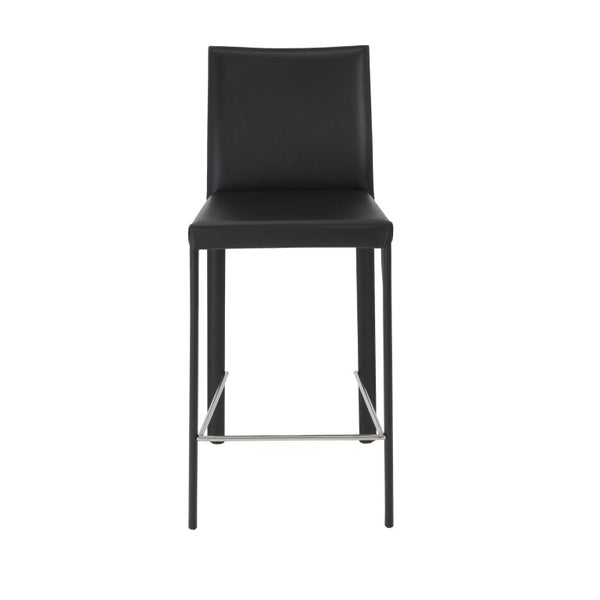 EuroStyle Hasina Regenerated Leather Counter Stools with Steel Footrest for Kitchen Islands Set of 2 38626BLK