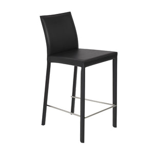 EuroStyle Hasina Regenerated Leather Counter Stools with Steel Footrest for Kitchen Islands Set of 2 38626BLK