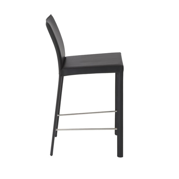 EuroStyle Hasina Regenerated Leather Counter Stools with Steel Footrest for Kitchen Islands Set of 2 38626BLK