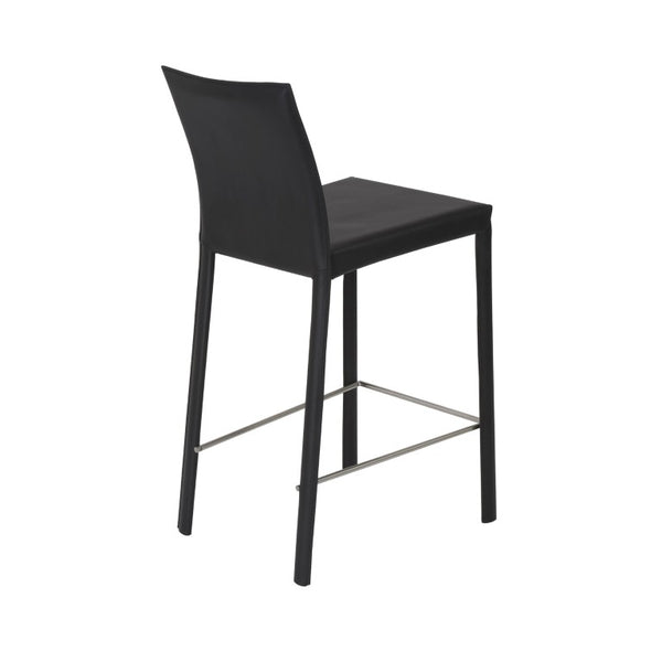 EuroStyle Hasina Regenerated Leather Counter Stools with Steel Footrest for Kitchen Islands Set of 2 38626BLK