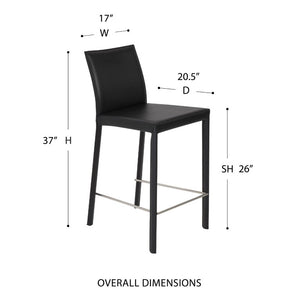 EuroStyle Hasina Regenerated Leather Counter Stools with Steel Footrest for Kitchen Islands Set of 2 38626BLK