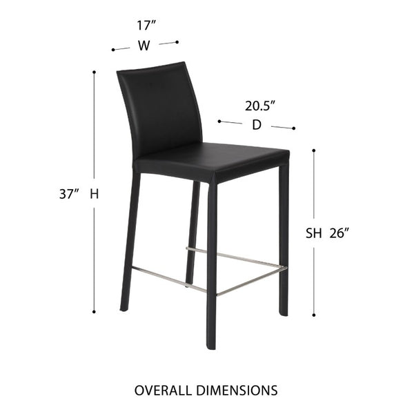 EuroStyle Hasina Regenerated Leather Counter Stools with Steel Footrest for Kitchen Islands Set of 2 38626BLK
