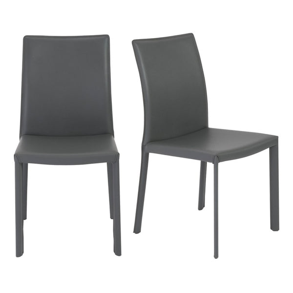 EuroStyle Hasina Leather Dining Side Chair Set of 2 Tailored Upholstered Seating for Modern Spaces Gray 38627GRY