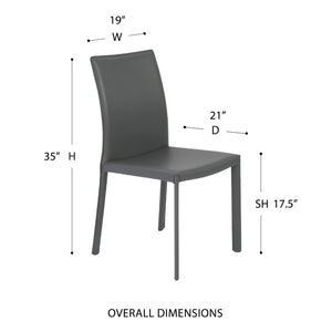 EuroStyle Hasina Leather Dining Side Chair Set of 2 Tailored Upholstered Seating for Modern Spaces Gray 38627GRY