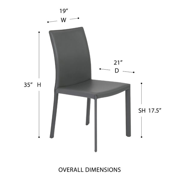 EuroStyle Hasina Leather Dining Side Chair Set of 2 Tailored Upholstered Seating for Modern Spaces Gray 38627GRY