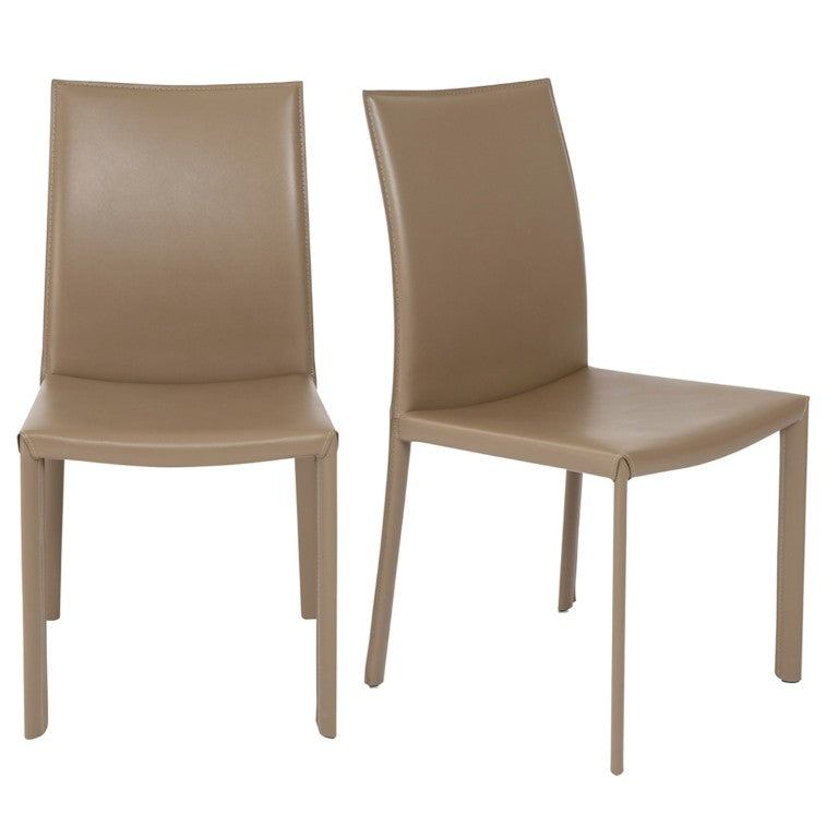 EuroStyle Hasina Leather Dining Side Chair Set of 2 Tailored Upholstered Seating for Modern Spaces Taupe 38627TPE