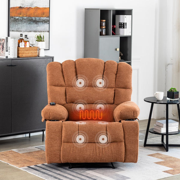 English Elm Massage Recliner Chair with Heating, 8-Point Vibration, 5 Modes, Cup Holders, Lumbar Support and Timer Brown W1403P152417