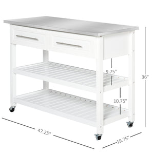 English Elm HOMCOM Rustic Farmhouse Kitchen Island Cart with Stainless Steel Top, 2 Drawers, Shelves & Wheels W2225P173899