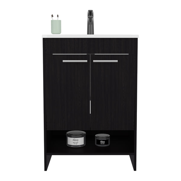 English Elm Bathroom Vanity Slim Sink Cabinet with Single Door, Engineered Wood, Space-Saving Modern Design Black 37.4 L x 23.23 W x 12.6 H B097P350322