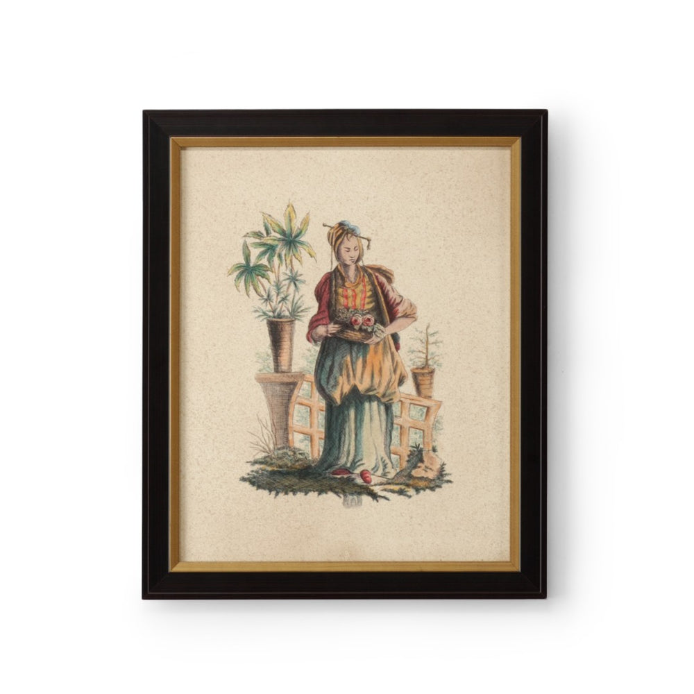 Chelsea House Pillement Hand-Painted Watercolor In Brown & Antique Gold Frame, Glass-Protected 23.5"X19.25" Elegance 386315