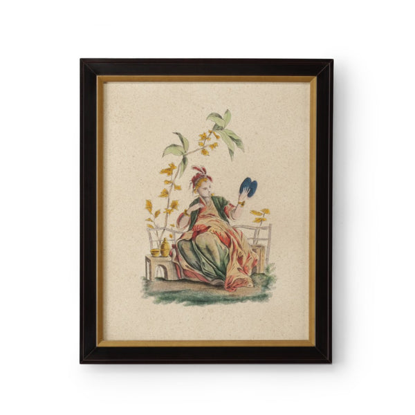 Chelsea House Pillement Original Watercolor Painting Iii - Hand-Painted Floral Detail In Brown & Antique Gold Frame, 23.5" H 386316