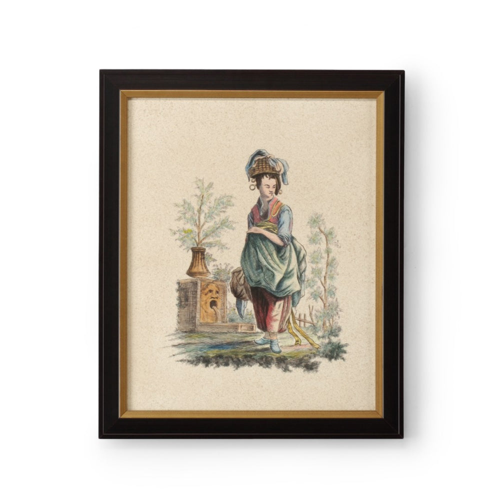 Chelsea House Pillement Original Watercolor Painting Viii — Delicate Brushwork, Antique Gold & Brown Frame, Ready To Hang (23.5"X19.25") 386321