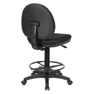 OSP Home Furnishings Sculptured Ergonomic Drafting Chair with Pneumatic Lift Upholstered Seat Lumbar Back Black DC550-231